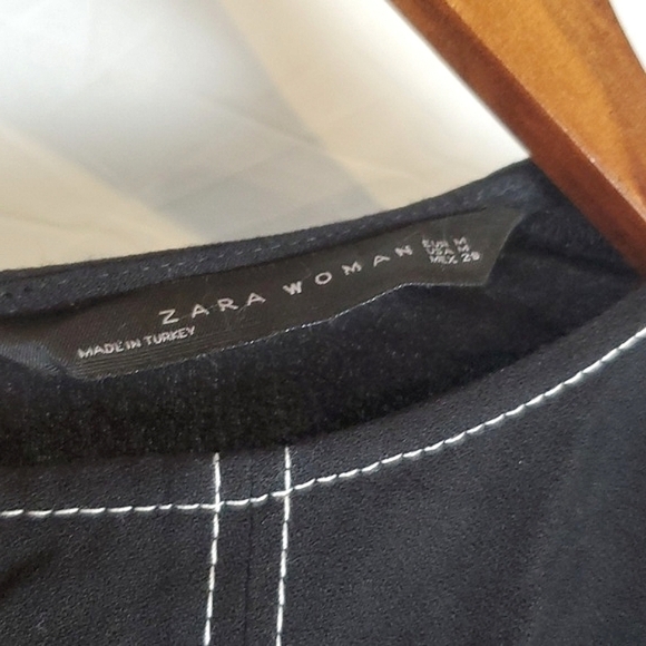 Zara Black Asymmetrical Midi Dress With Contrast Stitching - Picture 4 of 7